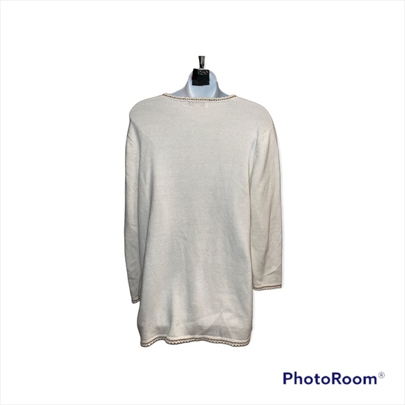 Coldwater Creek Cardigan Sweater. Embroidered. Cream with gold/tan accent Small - Picture 2 of 14